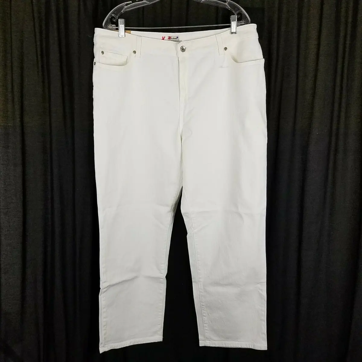 Ll Bean Petites Comfort Knit Classic Fit White Denim Blue Jeans Womens 18P Nwot 1