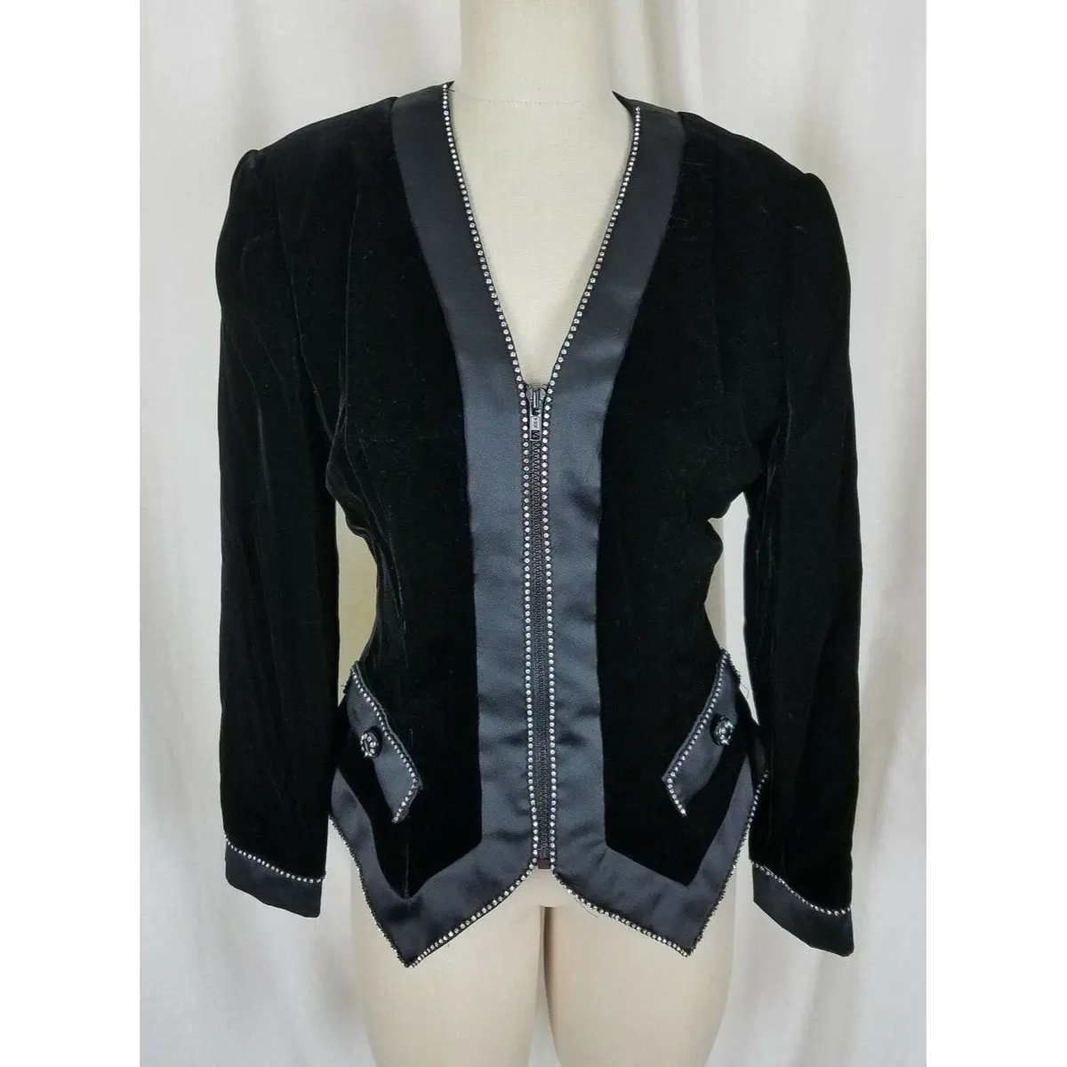 Yolanda Designer Collection Jeweled Black Velvet Jacket Pointed Glam Womens 10 1