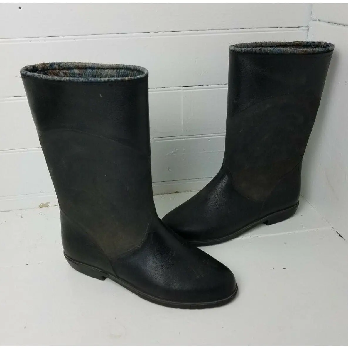 Wool Blanket Lined Rubber Rain Boots Galoshes Waterproof Pull-On Canada Womens 7 1