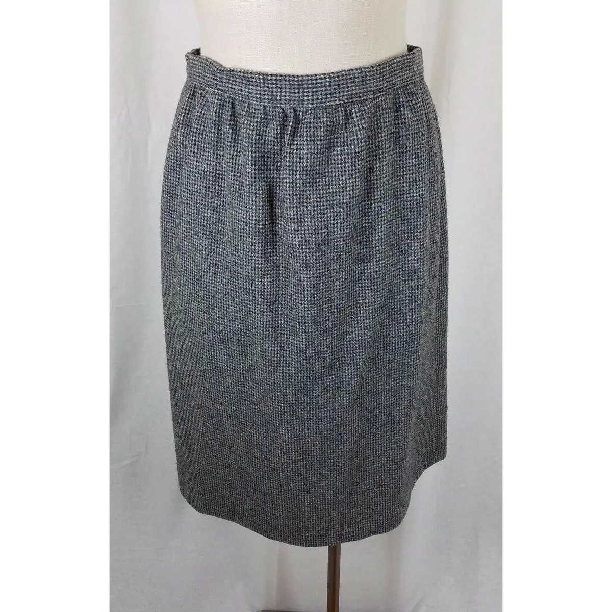 Vintage Lindsey Blake Tiny Checked Plaid Wool Tweed Midi Skirt Womens 12 1960S 1