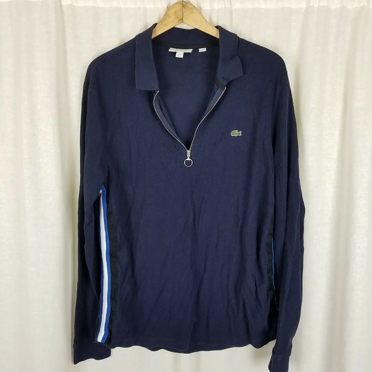 Vintage Lacoste 1/4 Zip  Stretch Sides Racing Stripes Long Sleeve Shirt Mens Xl 1