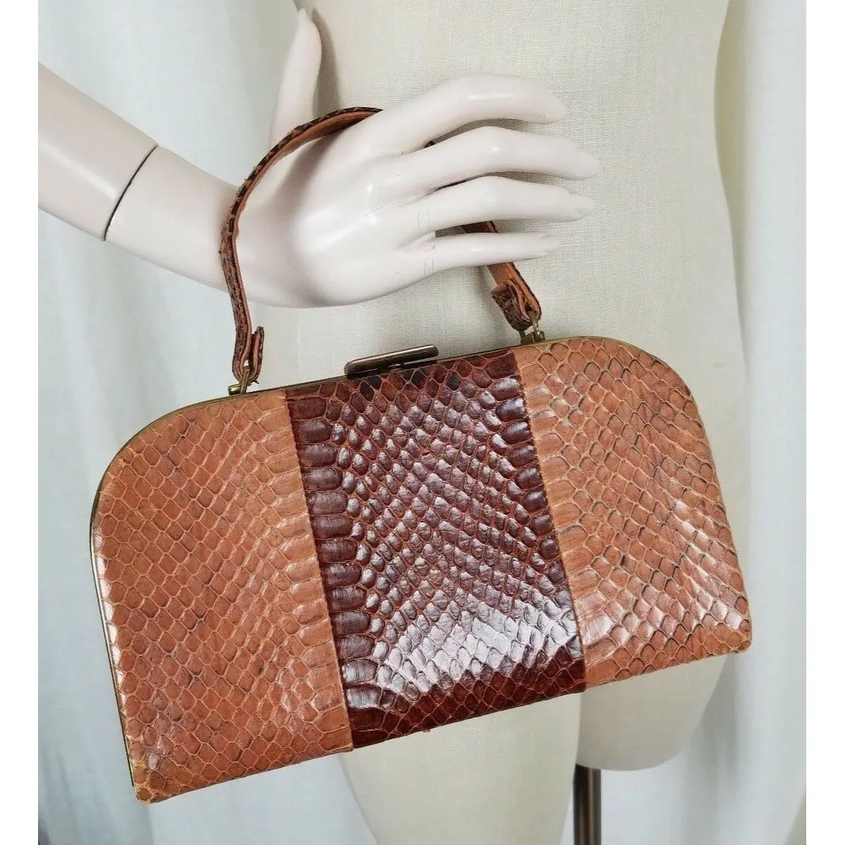 Vintage Two Tone Faux Alligator Snakeskin Leather Hard Case Box Purse Handbag 1