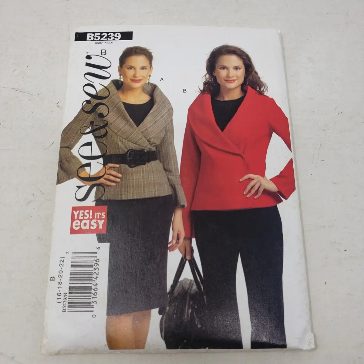Butterick See & Sew Sewing Pattern B5239 Women Sz 16-18-20-22 Wrap Shawl Jacket 1