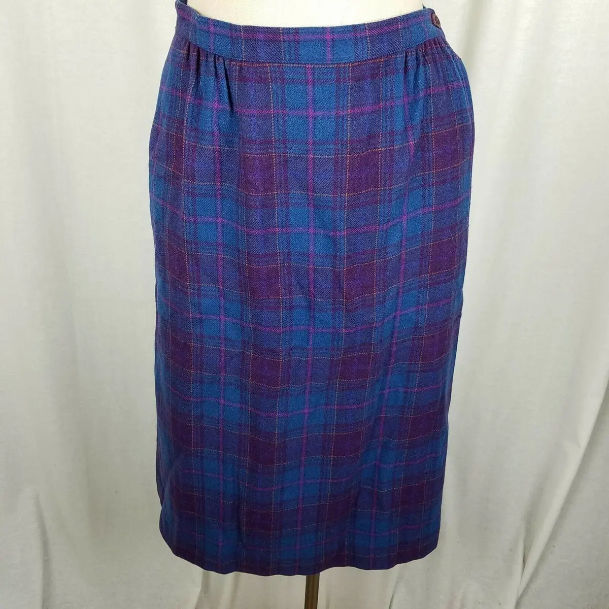 Pendleton Virgin Wool Tartan Scotch Plaid Skirt Womens 10 Usa Yellow Label Blue 1