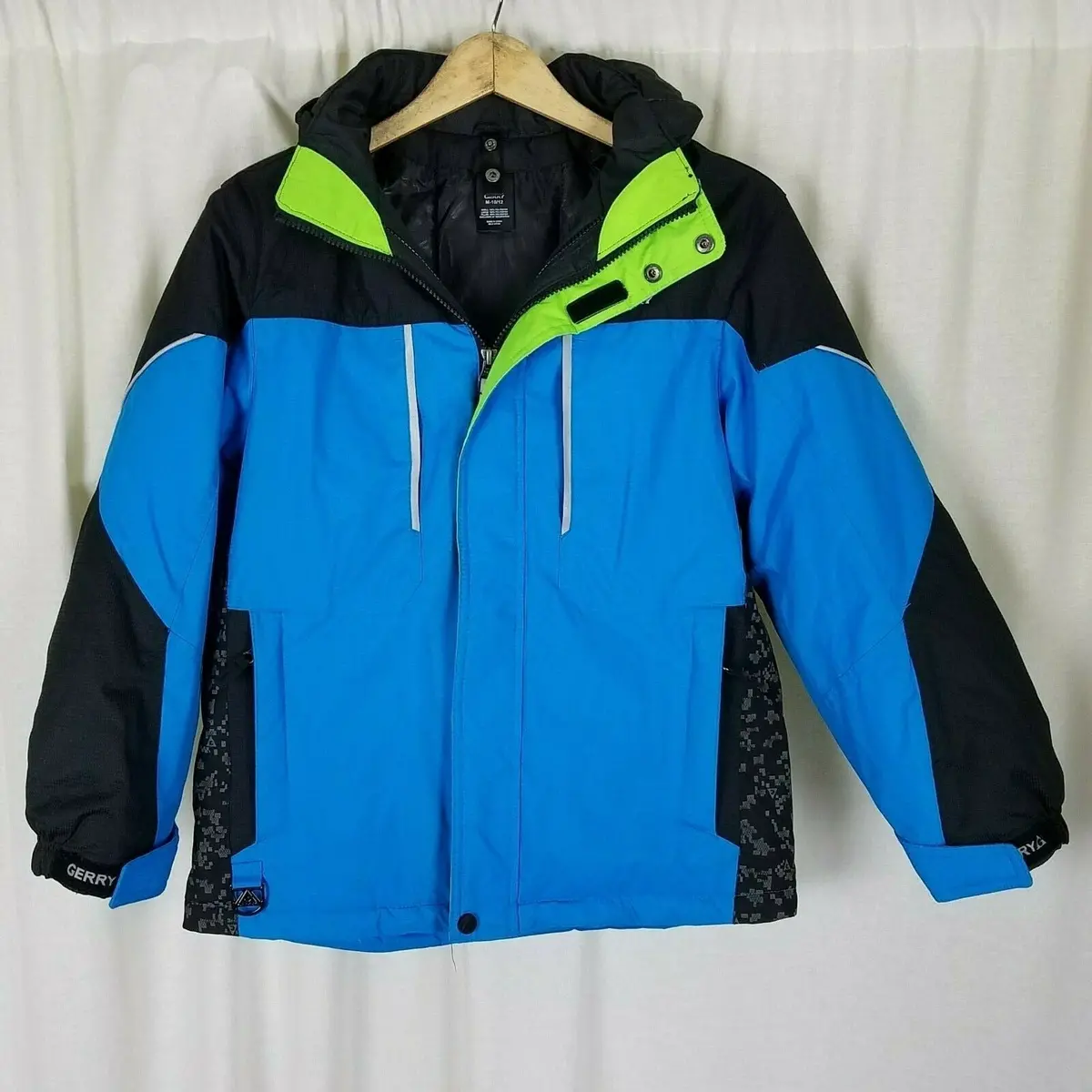 Gerry Boys Azure Blue Rainwear Hooded Colorblock Winter Jacket Parka Kids 10 12 1