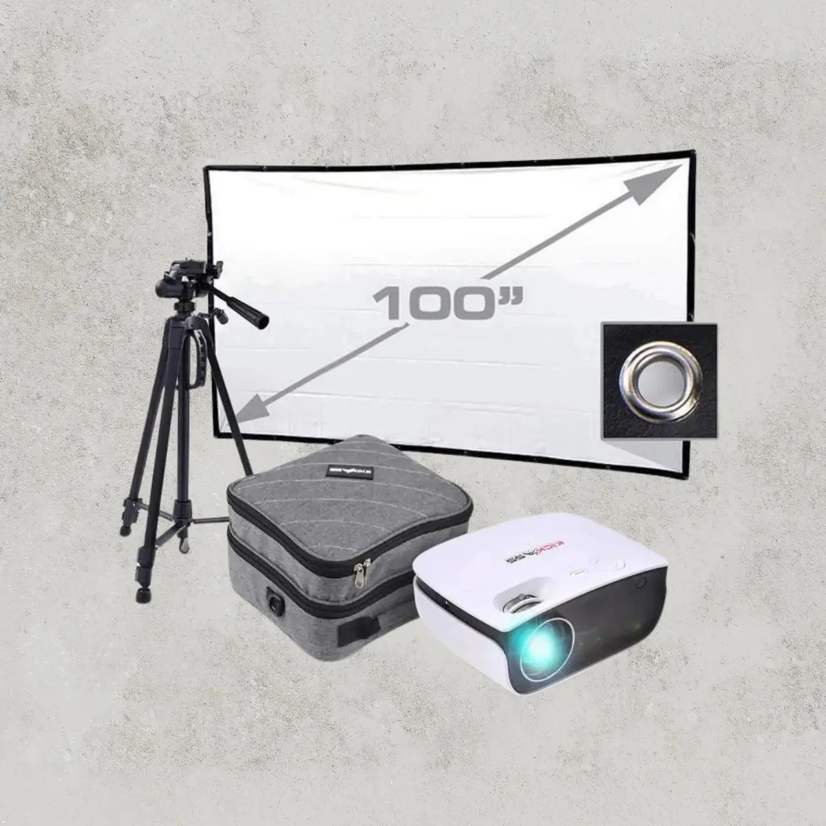 Kickass Projector & 100" Eyelet Screen Cinema Package 1