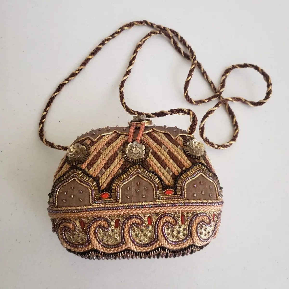 Vintage Mary Frances Heavily Beaded Purse Bag Moroccan Buildings Ocean Waves 1