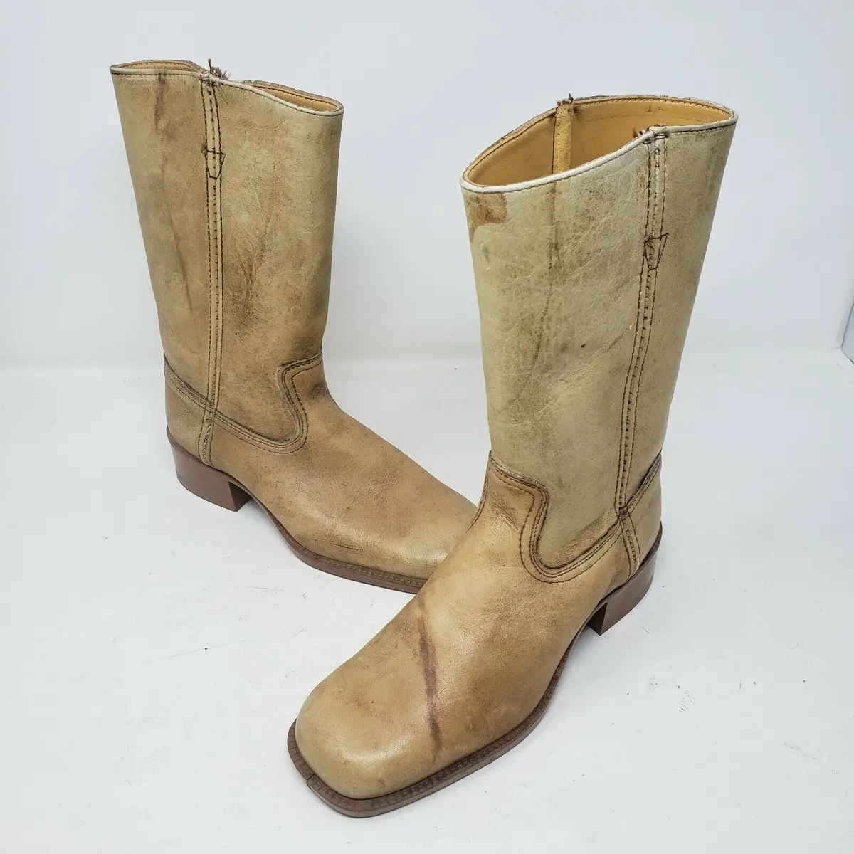 Sears Cowboy Boots Blonde Leather Men's 5.5 Tall Pull On Loops 64867 Western Tan 1