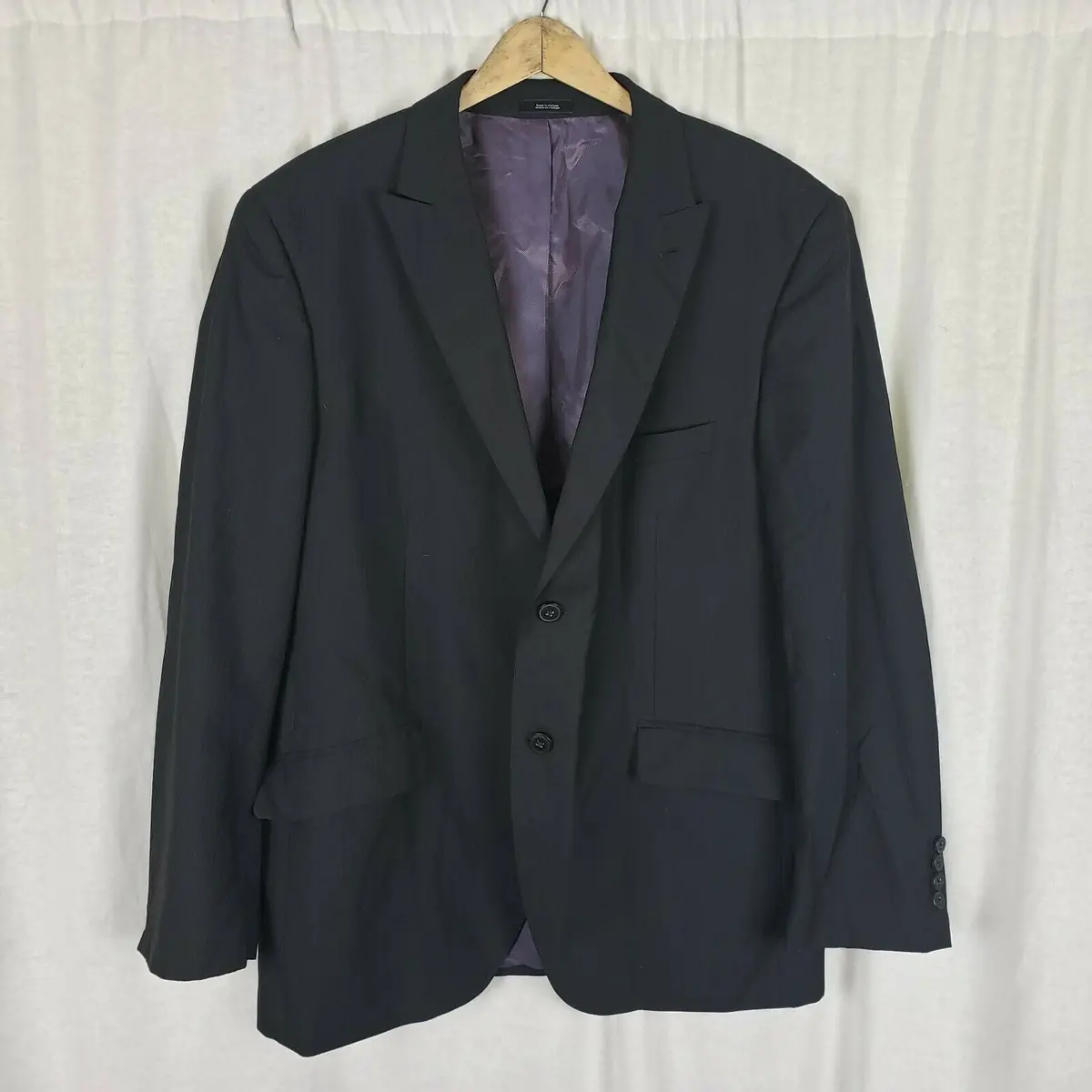 Jf Jferrar Modern Fit Vegan Worsted Wool Black Sport Coat Jacket Blazer Mens 44R 1
