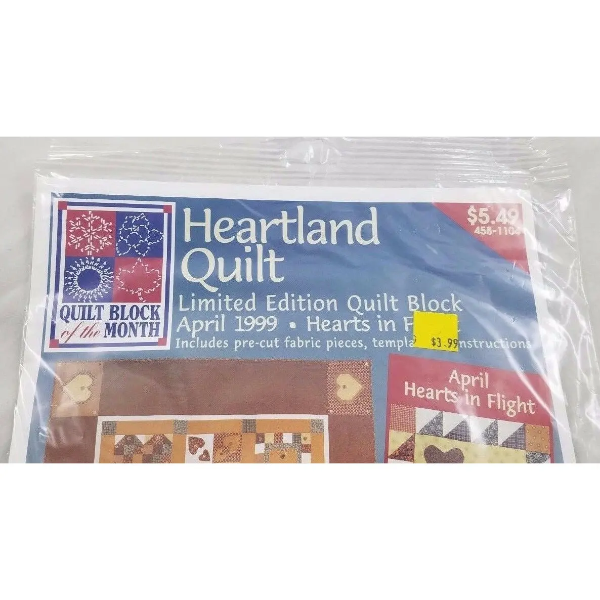 Joann Heartland Quilt Block Of The Month April 1999 Hearts In Flight Sealed Kit 2
