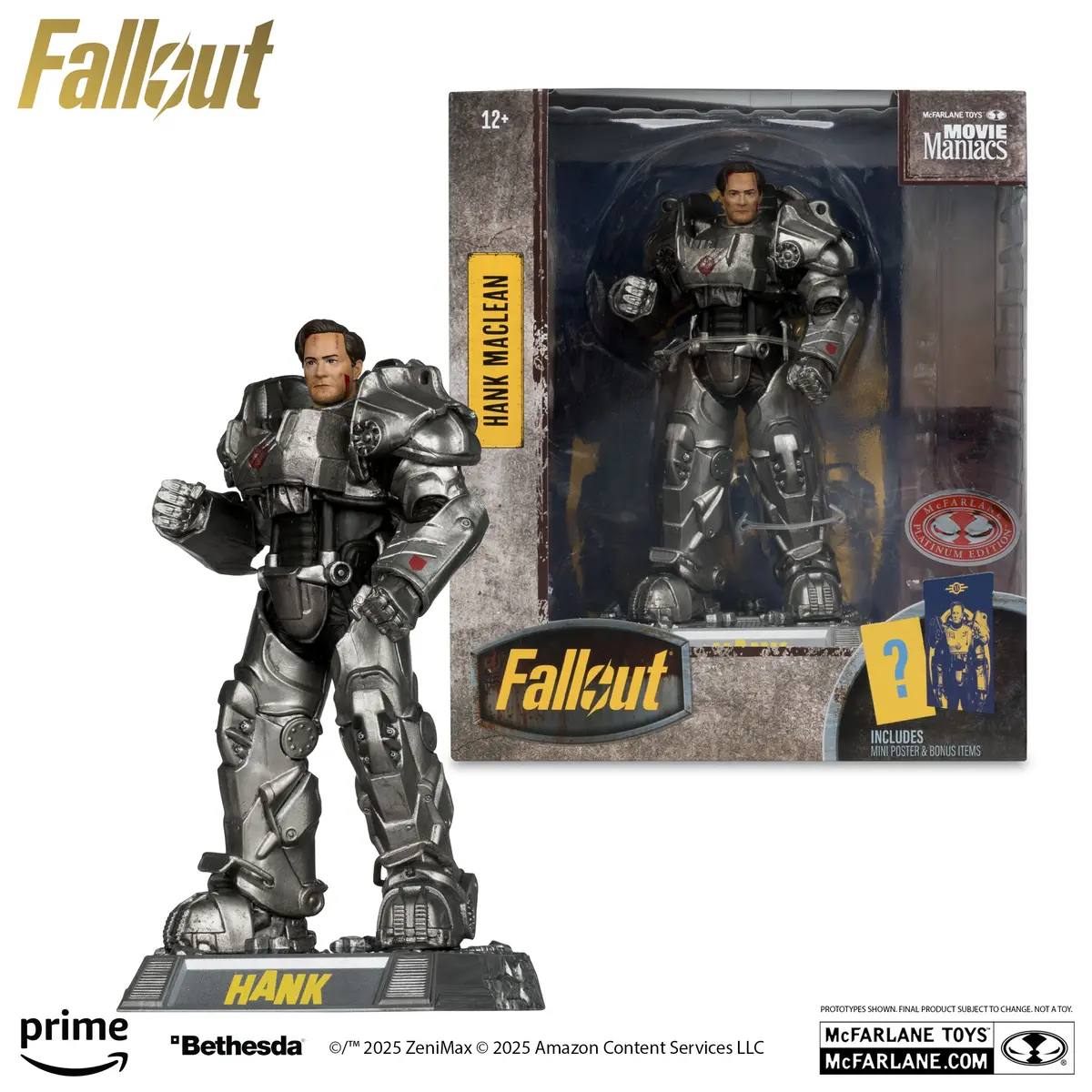 Mcfarlane Movie Maniacs: Fallout S02 - Hank Maclean In Power Armor (Red Platinum) Posed Figure 14134 1