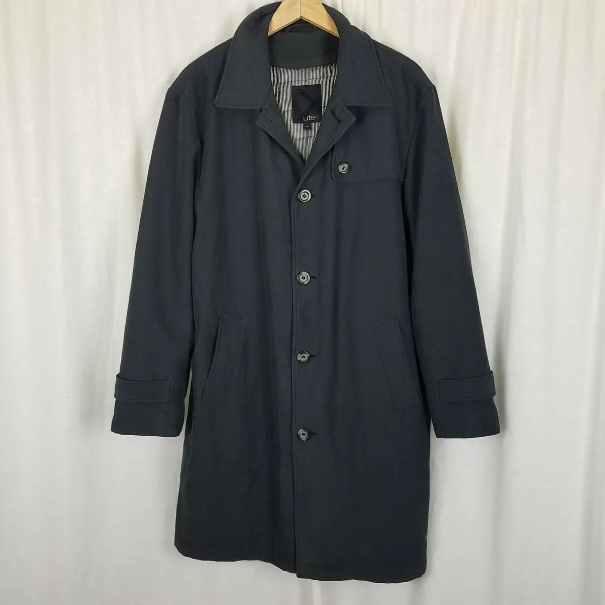 Utex Insulated Charcoal Gray Trench Coat Mens 40 Wool Zip Out Removable Liner 1