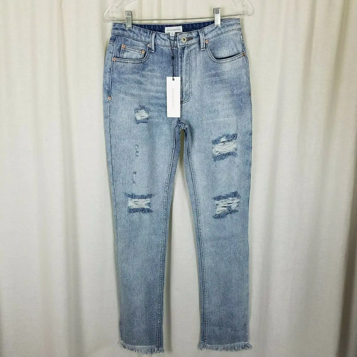 Dance & Marvel Distressed Raw Edge Fringe Blue Jeans Womens M Denim Destroyed 1