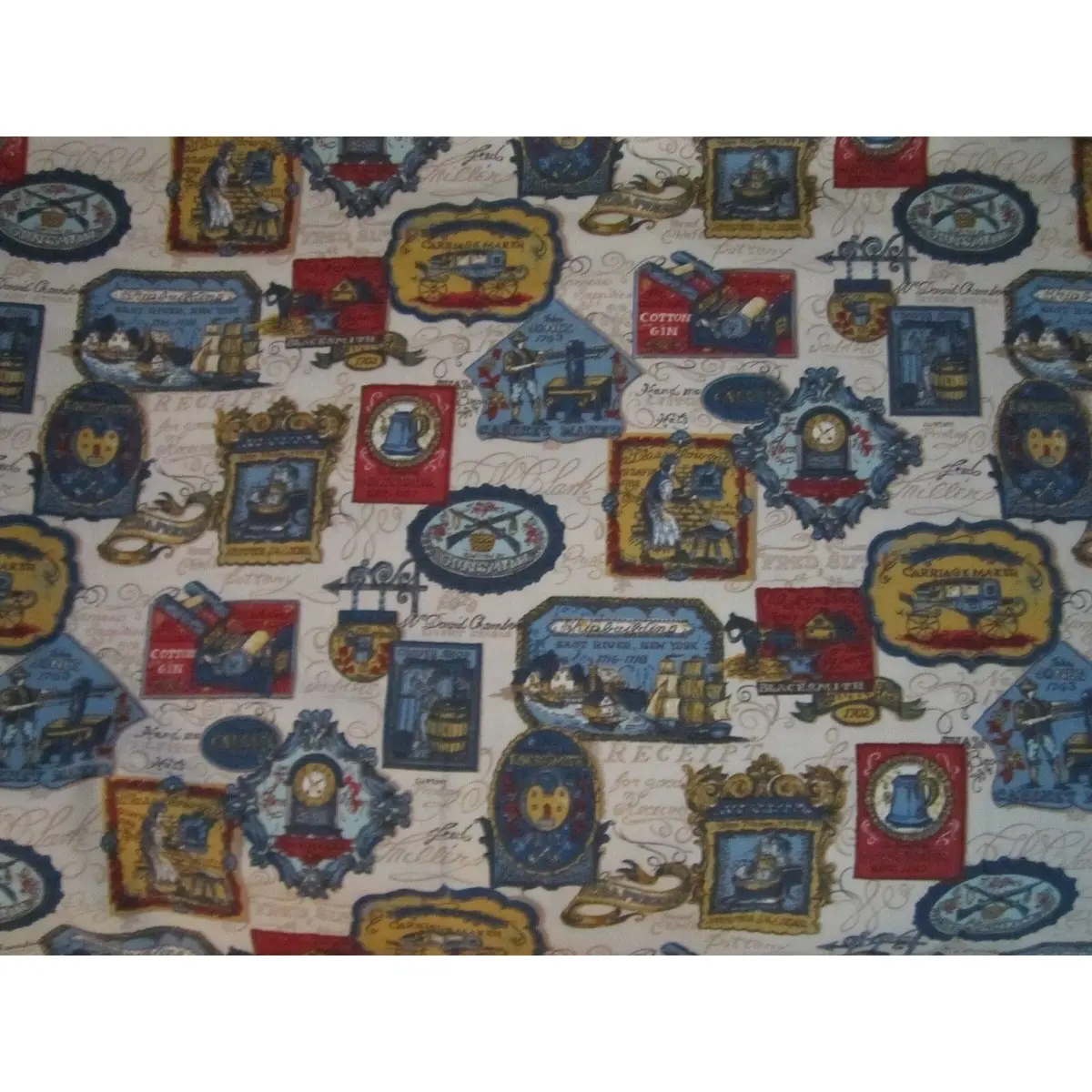 Vintage Colonial Primitive American Craftsman Waverly Bonded Fabric 48.5 X 67.5 1