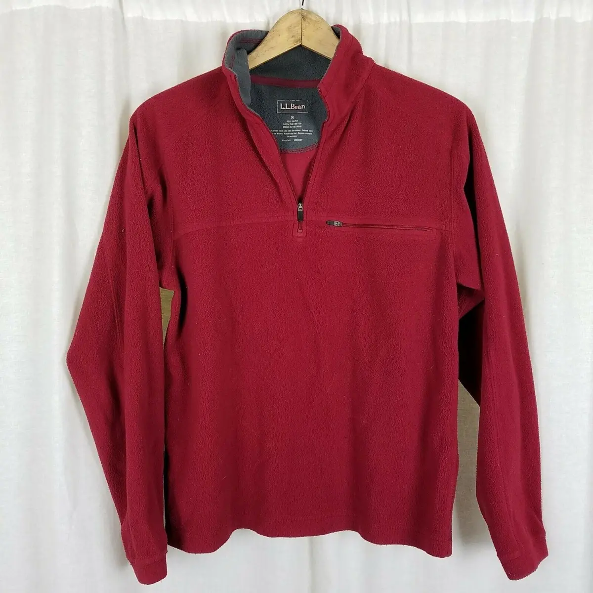 Ll Bean Fleece 1/4 Zip Pullover Sweater Jacket Mens S Sweatshirt Henley Red 1