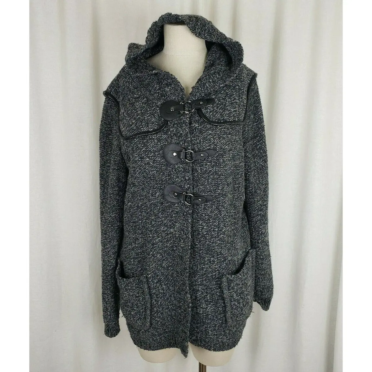 Gerard Darel Hooded Wool Toggle Knit Sweater Jacket Cardigan Coatigan Womens 3 L 1