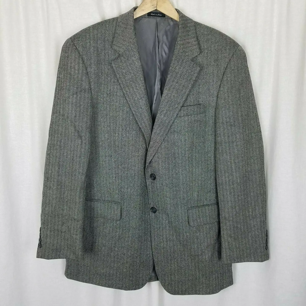 Chaps Herringbone Worsted Wool Sport Coat Jacket Blazer Mens 40 Gray 2 Button 1