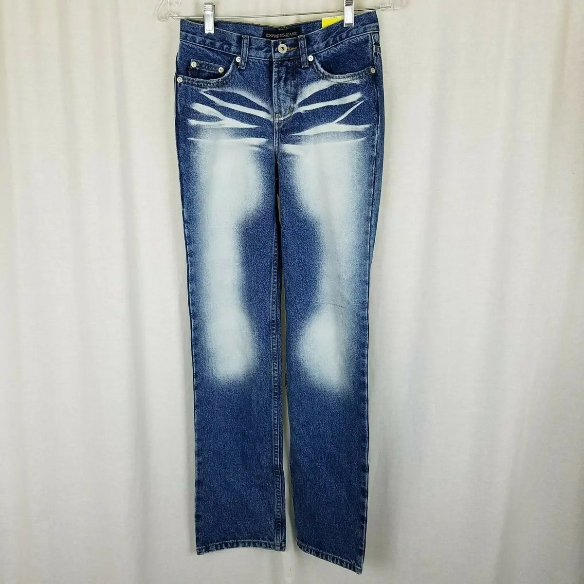 Express Low Rise Boot Cut Jeans Shadow Whisker Acid Washed Sexy Womens 2 Denim 1