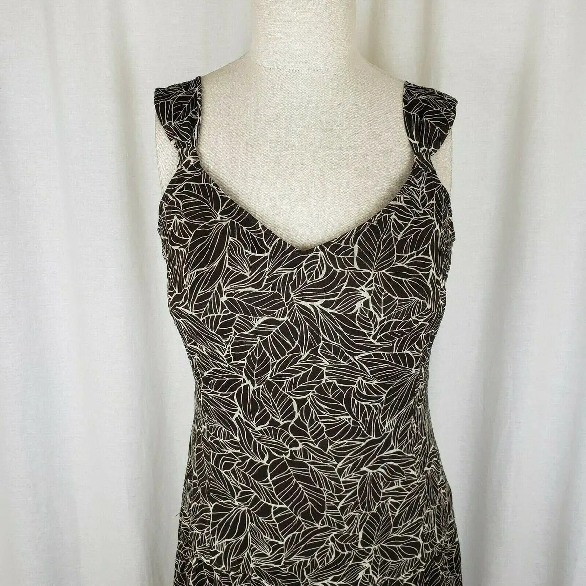 Coldwater Creek Sexy Summer Maxi Dress Womens 6 Flowing Boho Leaf Print Brown 2