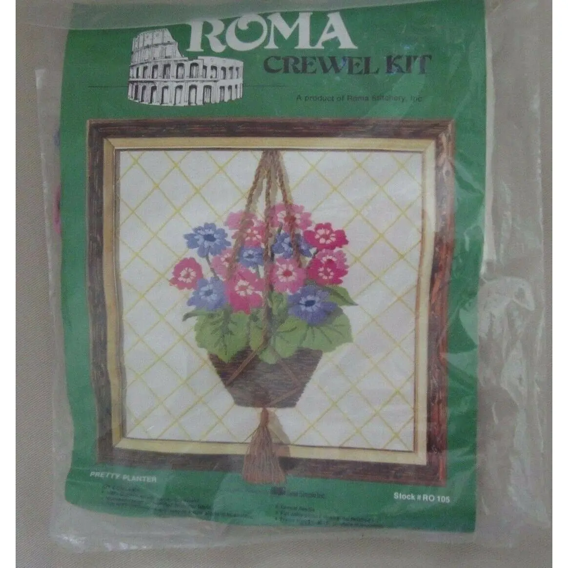 Roma Crewel Embroidery Kit Needlepoint Pretty Planter Flowers Ro105 Vintage 1