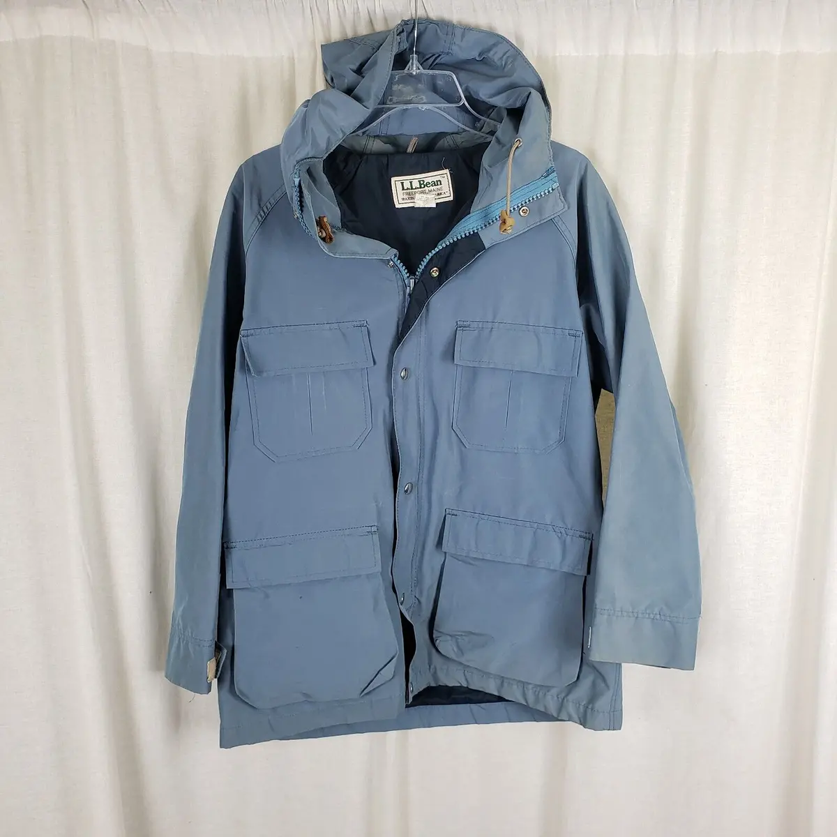 Vintage Ll Bean Baxter State Parka Slate Blue Hooded Coat Windbreaker Mens M Usa 1