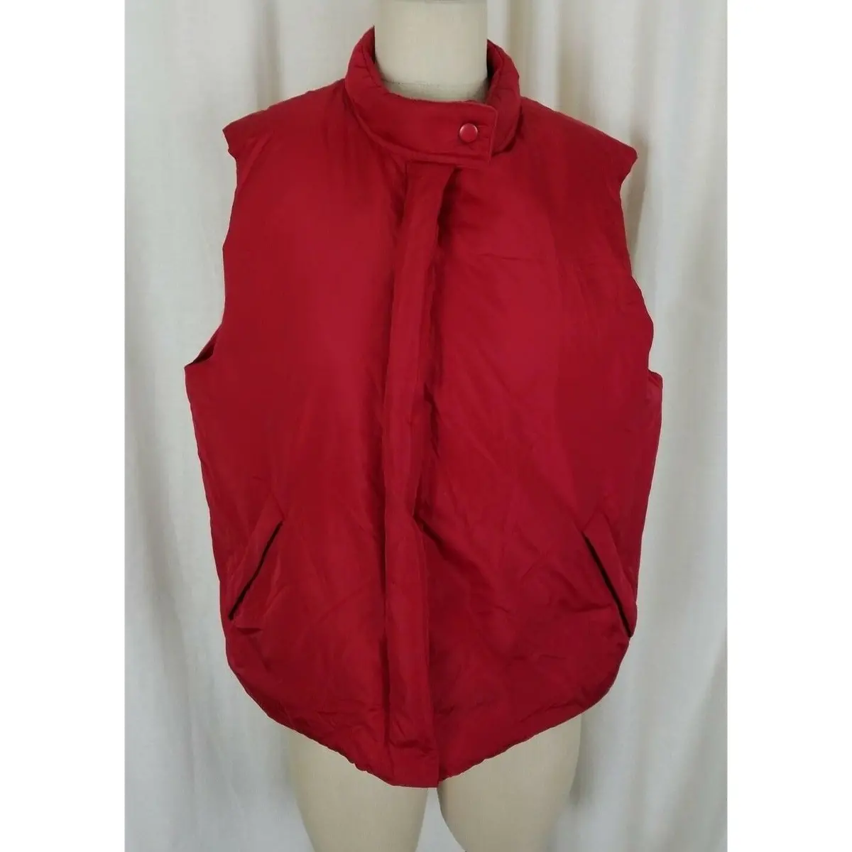 Vintage J Crew Red Zip Up Goose Down Nylon Quilted Puffer Vest Womens Xl Funnel 1
