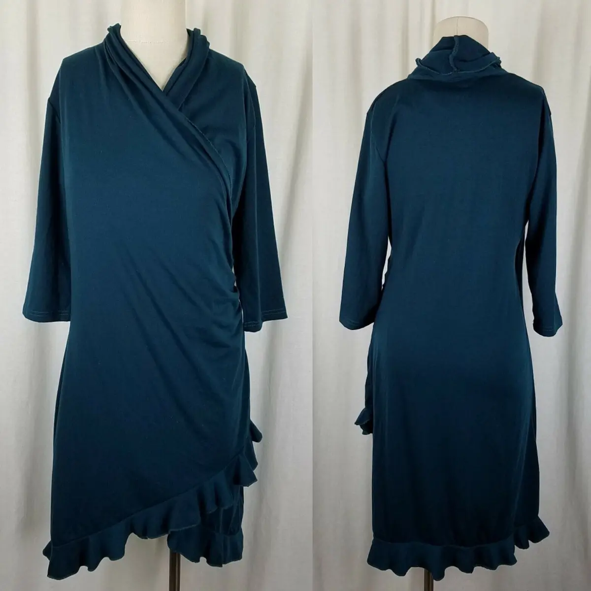 Matti Mamane Green Ruffled Ruched Faux Wrap Jersey Knit Dress Womens 3 L Nwt 1