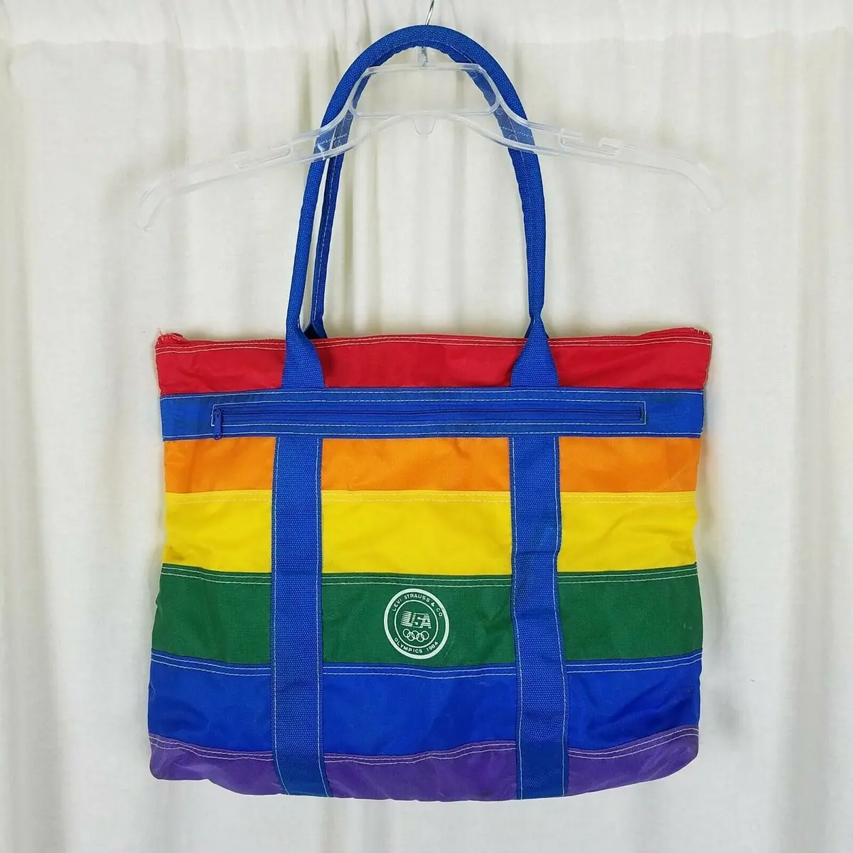 Levi Strauss Rainbow Stripes 1984 Usa Olympics Nylon Zip Tote Bag Pride Vintage 1