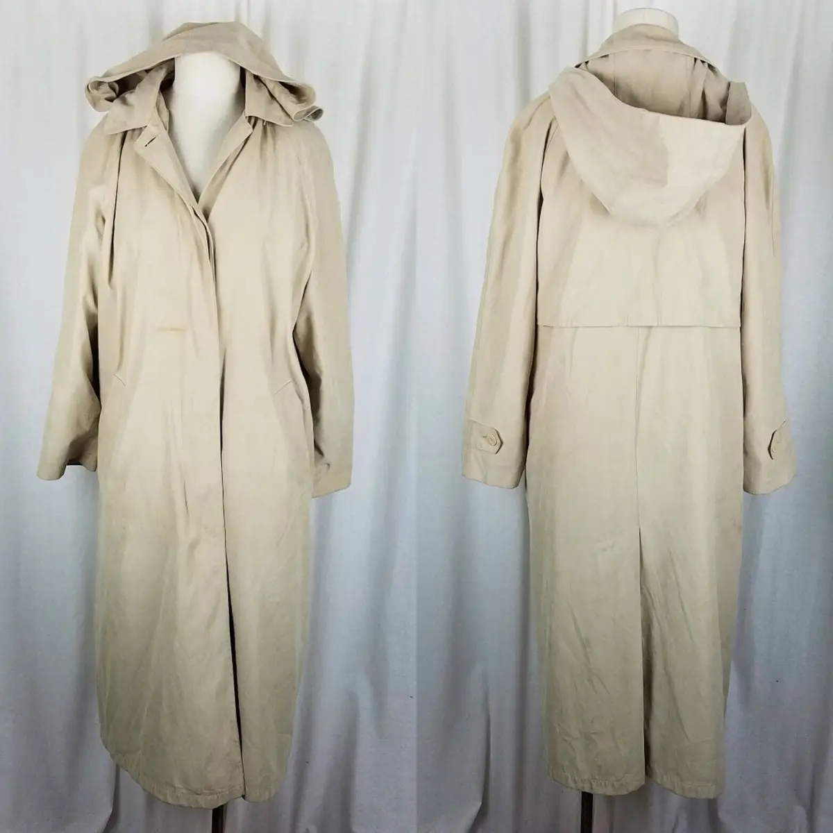London Fog Petites Hooded Insulated Long Trench Coat Womens Mp Zip Out Liner Tan 1