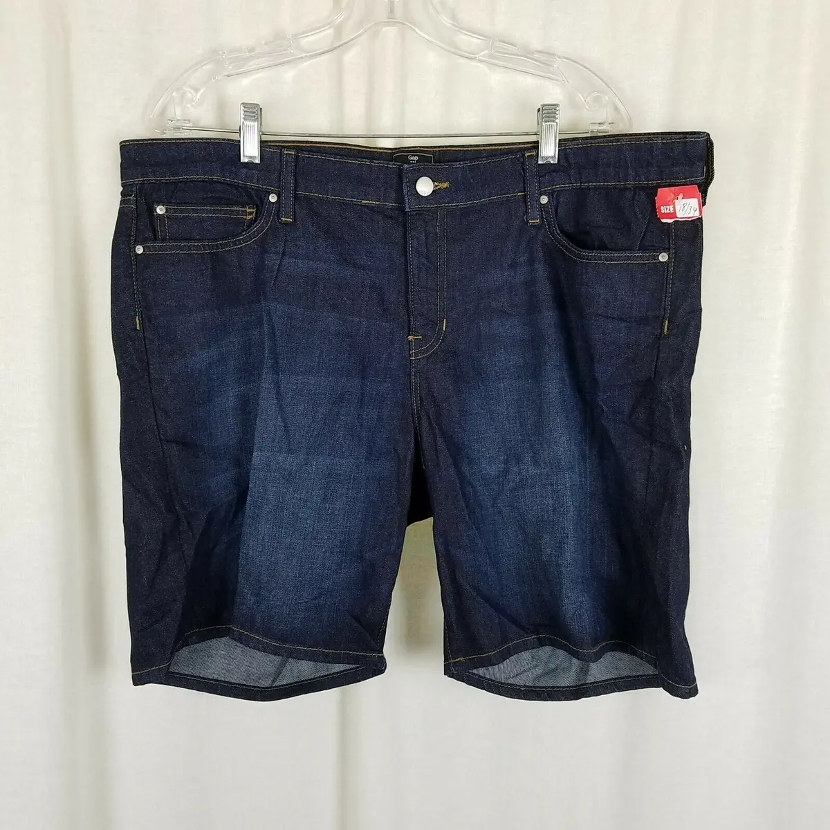 Gap Bermuda Denim Blue Jeans Shorts Womens Size 18/34 5 Pocket Nwot Dark Faded 1