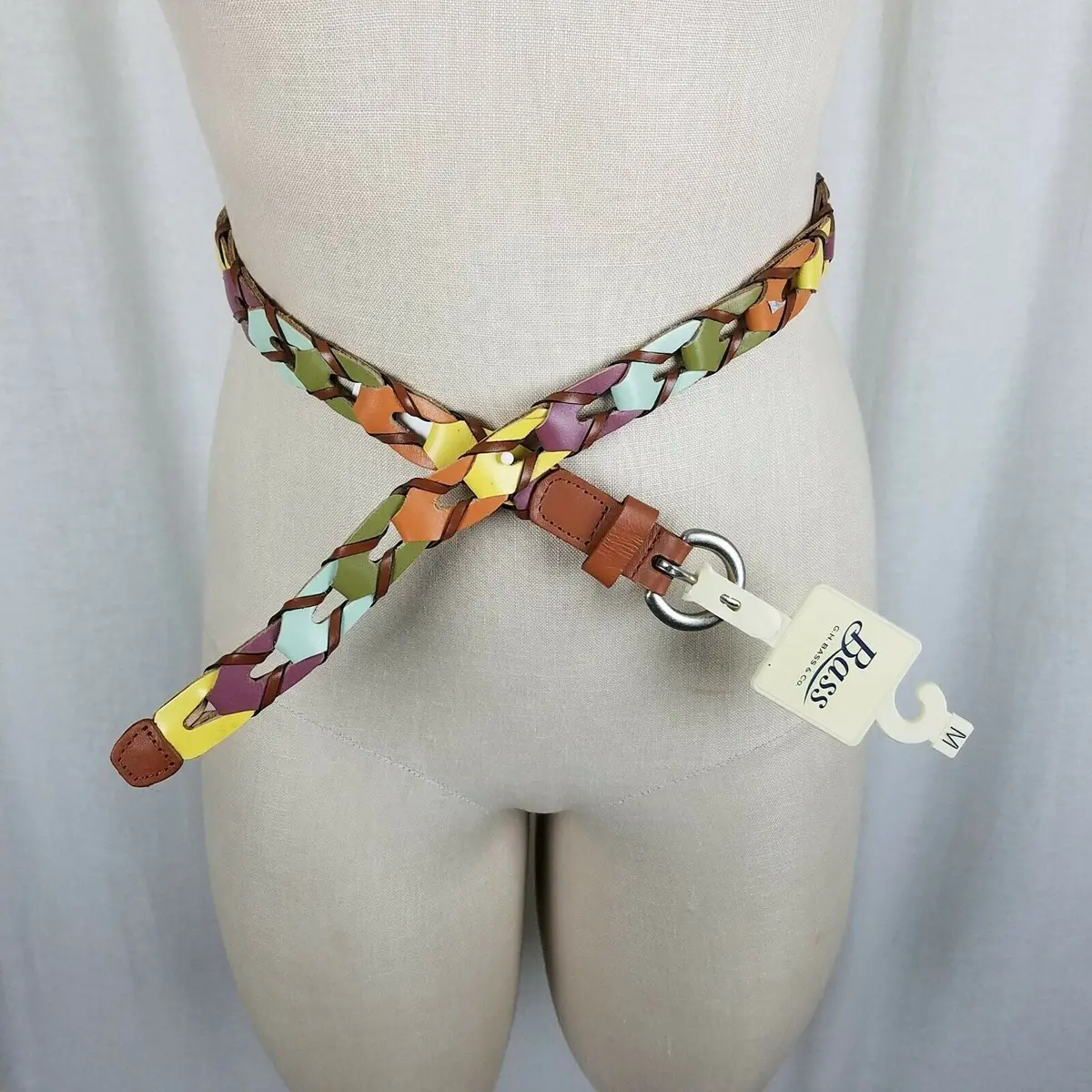 G.H. Bass Colorful Leather Chain Link Loops Braided Buckle Belt Womens M 36" 1