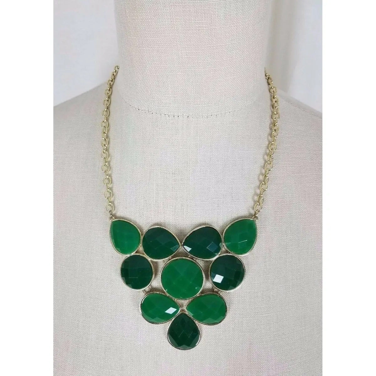 Emerald Green Faceted Beads Beaded Necklace Contemporary Statement Cluster Bib 1