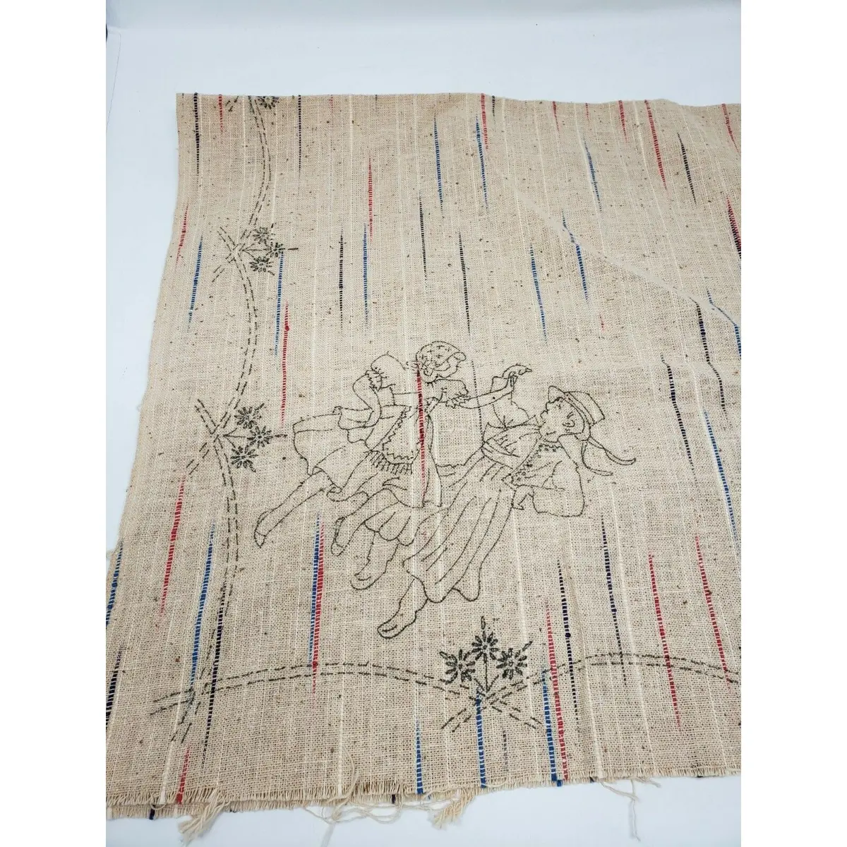 Ethnic Folk Dancers Printed Needlework Craft 32X34 Slub Linen Fabric No. 688 1