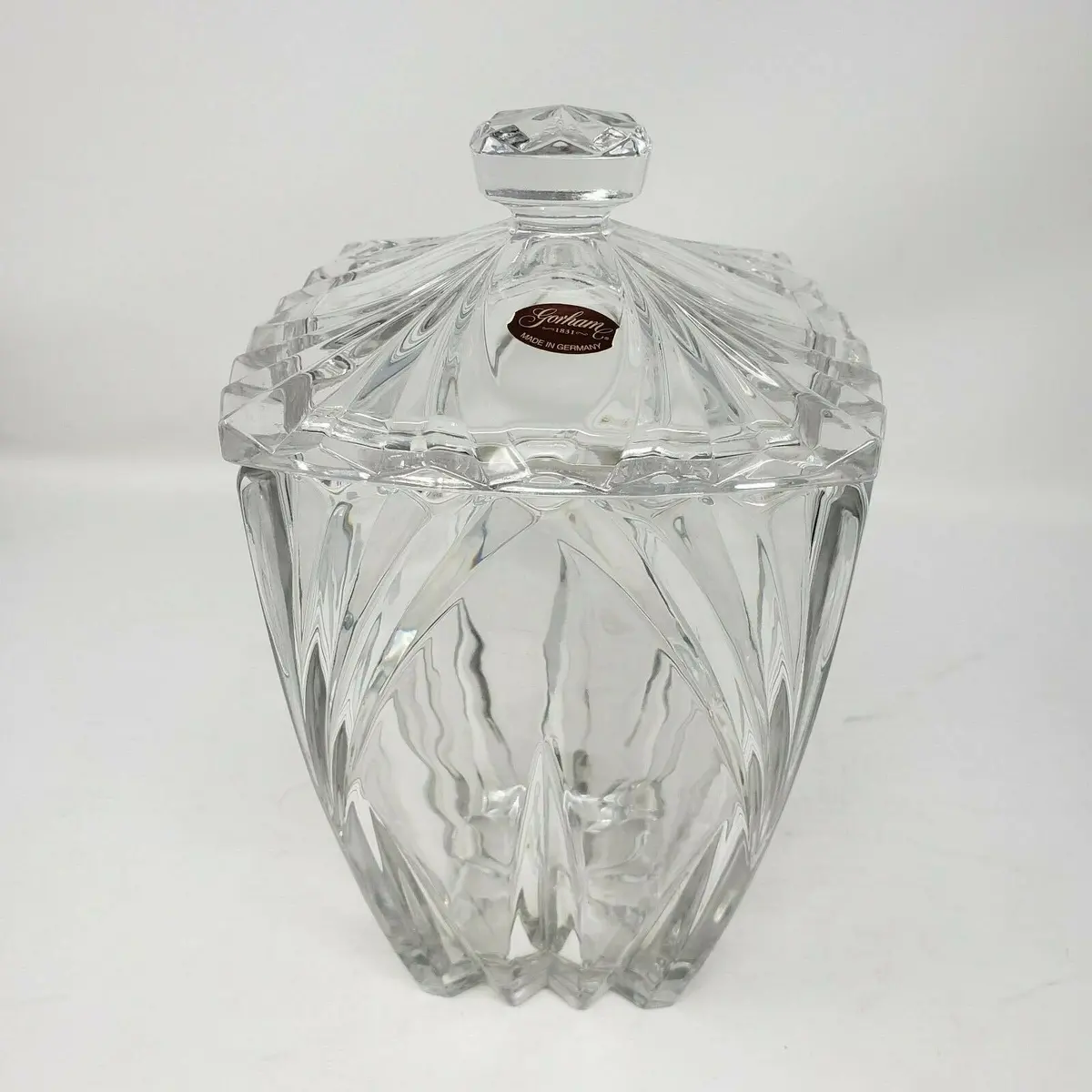 Gorham Lead Crystal Cut Glass Square Lidded Heavyweight Biscuit Cookie Jar Clear 1