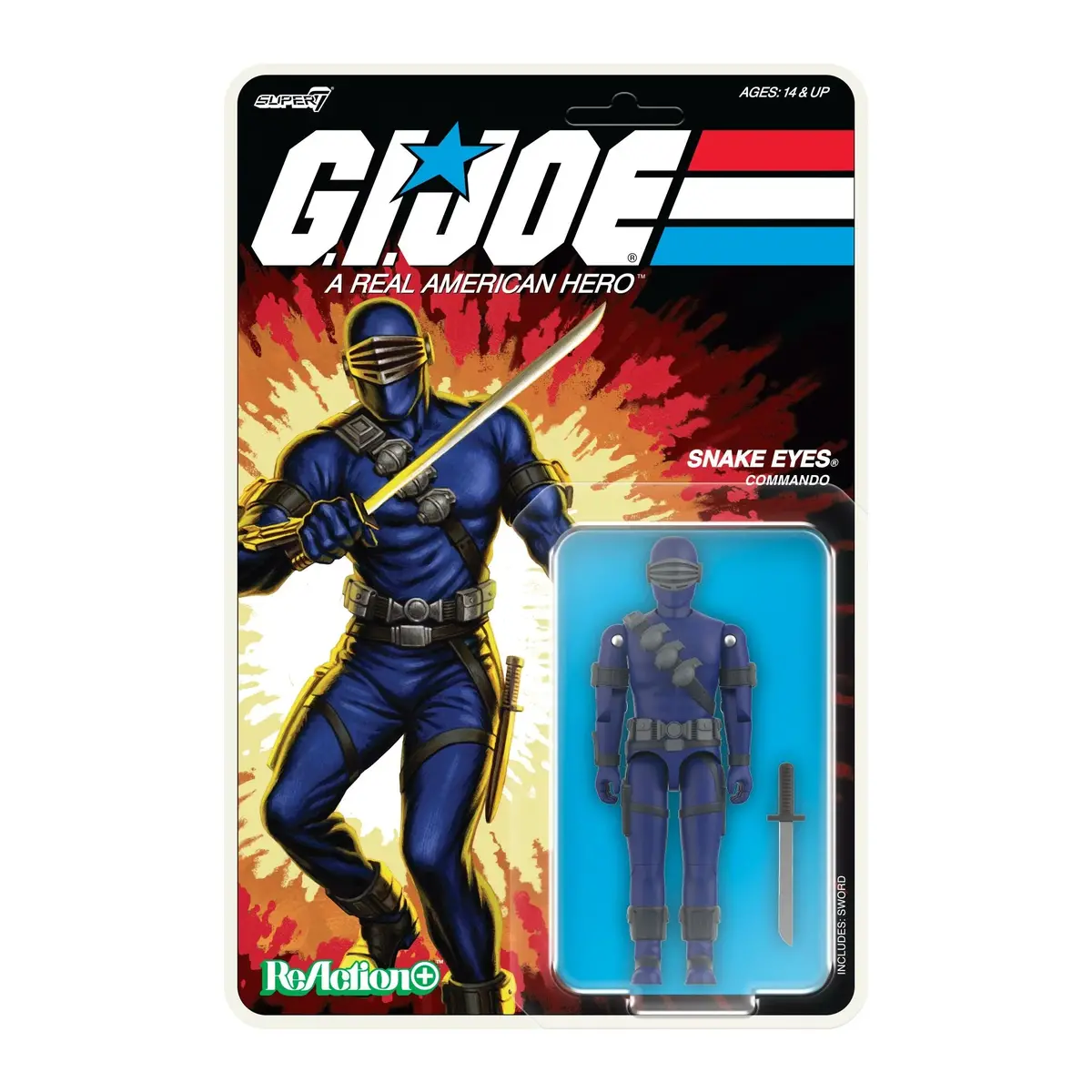 Super7 Reaction Figures: Gi Joe Reaction+ Wave 3 - Commando Snake Eyes (Cartoon) Action Figure 89945 Low Stock 1