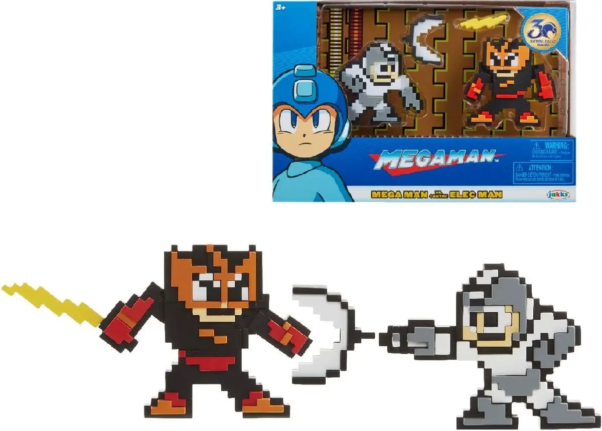 Jakks - Megaman 30Th - Classic 8-Bit Mini-Figure 2-Pack - Gray/White Mega Man Vs. Elec Man (34179) Last One! 1