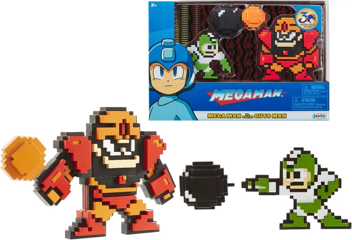 Jakks - Megaman 30Th - Classic 8-Bit Mini-Figure 2-Pack - Green/White Mega Man Vs. Guts Man (34177) Last One! 1