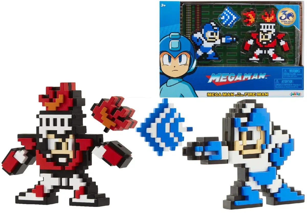 Jakks - Megaman 30Th - Classic 8-Bit Mini-Figure 2-Pack - Blue/White Mega Man Vs. Fire Man (34183) Last One! 1