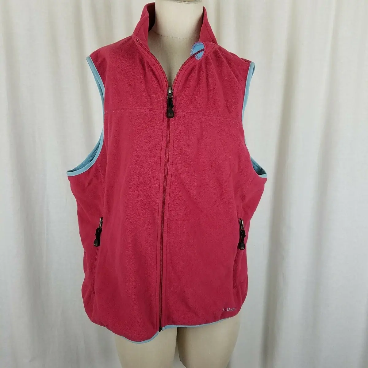 Vintage Ll Bean Polartec Fleece Vest Contrast Watermelon Womens 1X Plus Zip Up 1