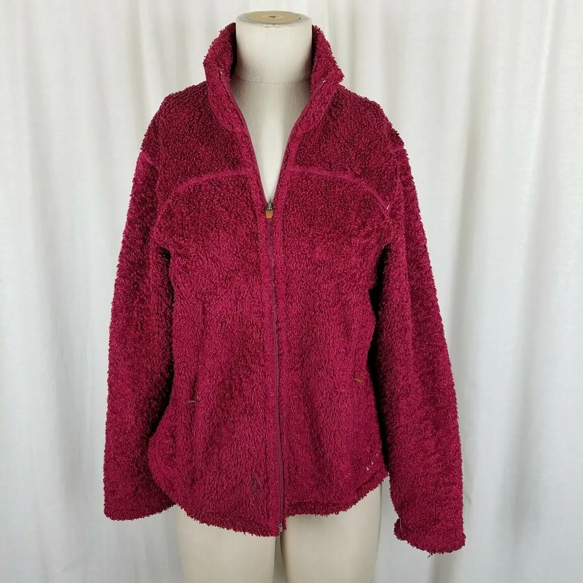 Vintage Ll Bean Polartec Hi-Pile Berber Sherpa Fleece Zip Jacket Womens M Fuzzy 1
