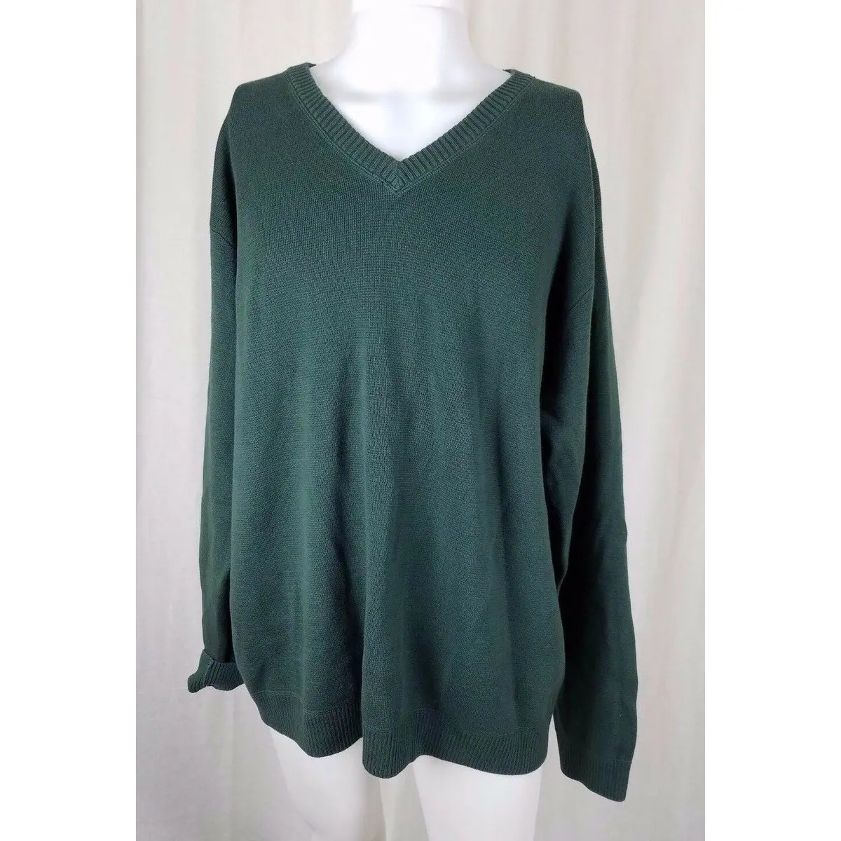 Ll Bean 100% Pima Cotton Vneck Pullover Green Sweater Mens Xxl 2Xl Winter Weight 1