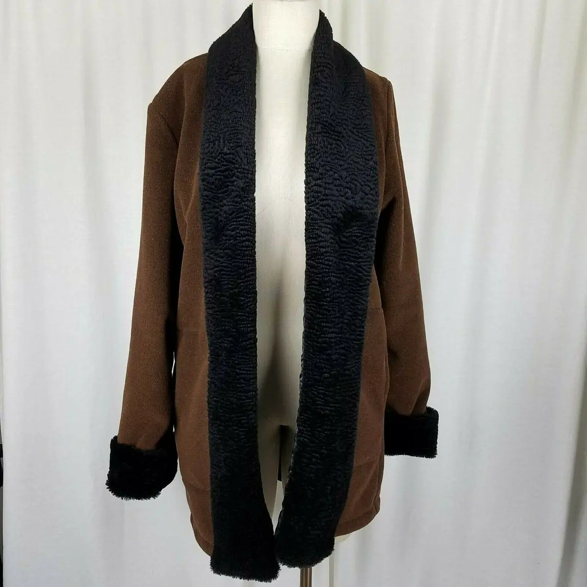 Maralyce Ferree Vegan Faux Persian Fur Fleece Shawl Collar Swing Coat Womens S 1