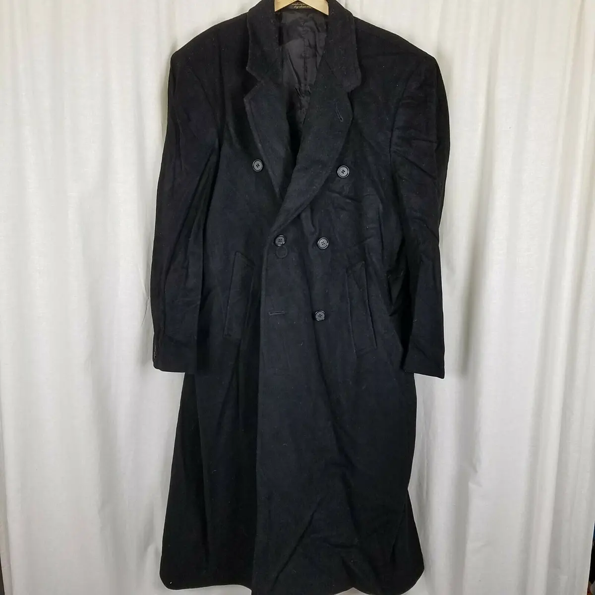 Vintage Christian Aujard Double Breasted Black Wool Peacoat Overcoat Mens 44 1