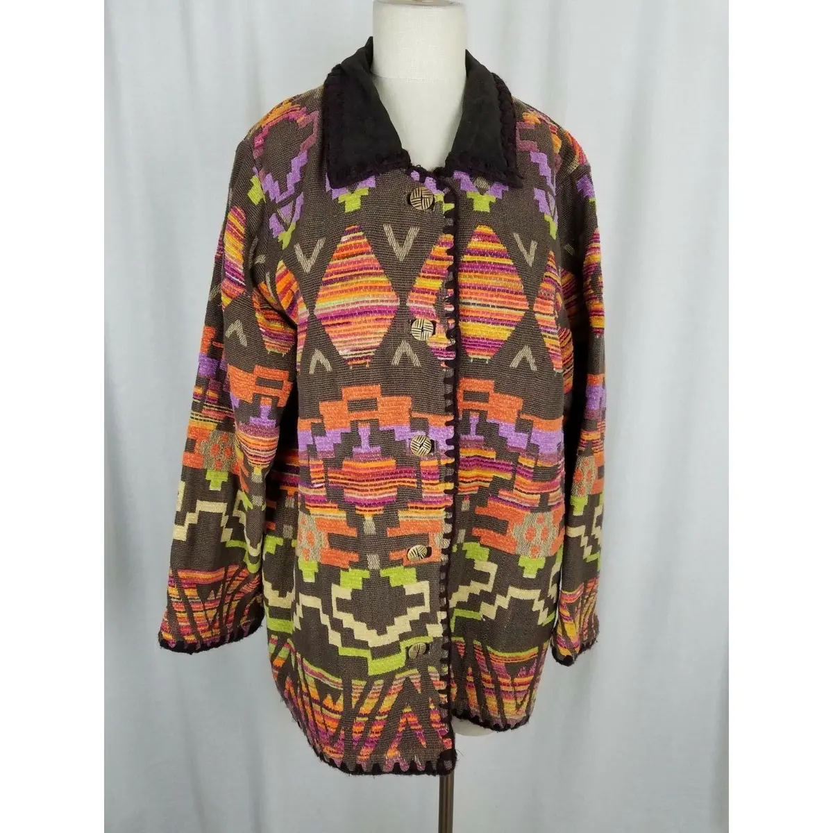 Cedar Canyon Woven Jacket Southwestern Tapestry Tribal Coat Jacket Womens L 1