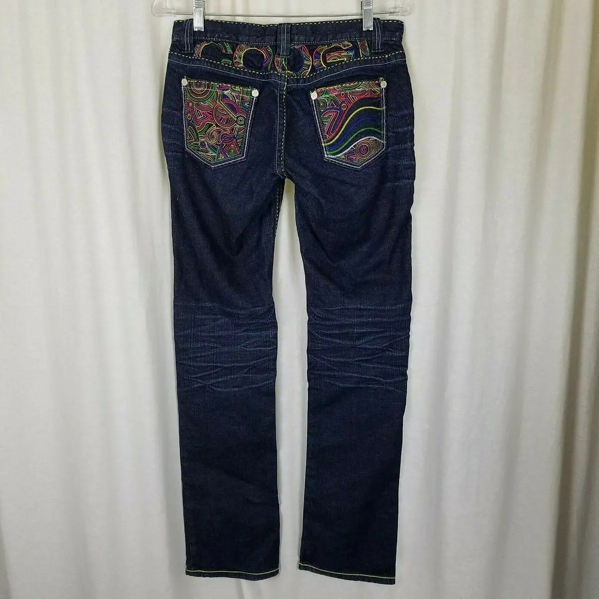 Coogie Embroidered Denim Blue Jeans Womens 7 8 Loud Abstract Hip Hop Sexy Flirty 1