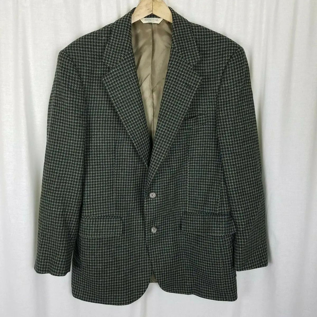 Evan Picone Filenes Wool Checked Sport Coat Jacket Blazer Mens L Blue Tan Usa 1