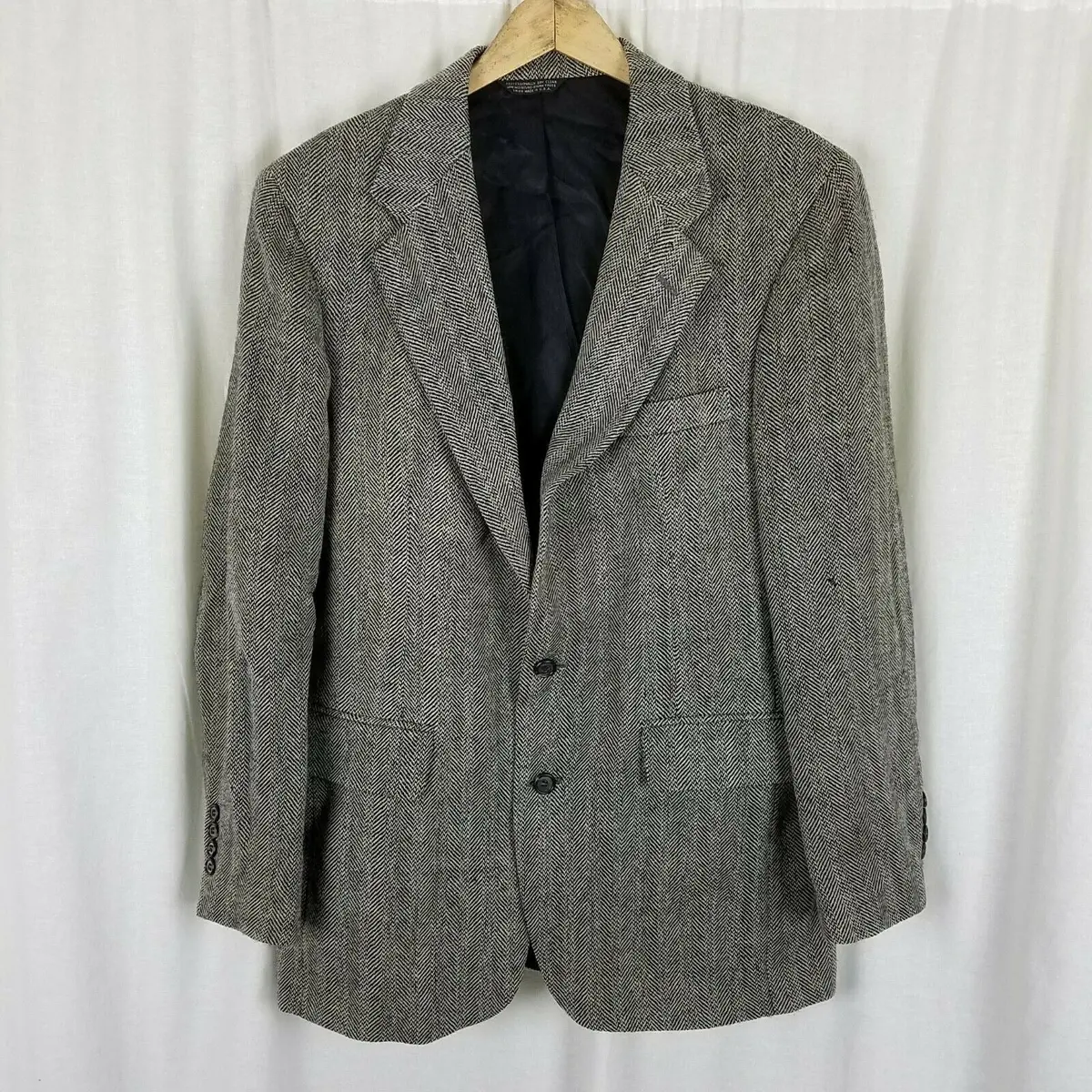 Vintage John Roberts Herringbone Wool Tweed Blazer Sport Coat Jacket Mens 40R 1