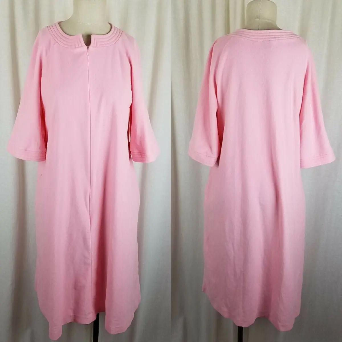 Vanity Fair Midi House Dress Robe Womens M Vintage Mid Century 60S  3/4 Sleeves 1