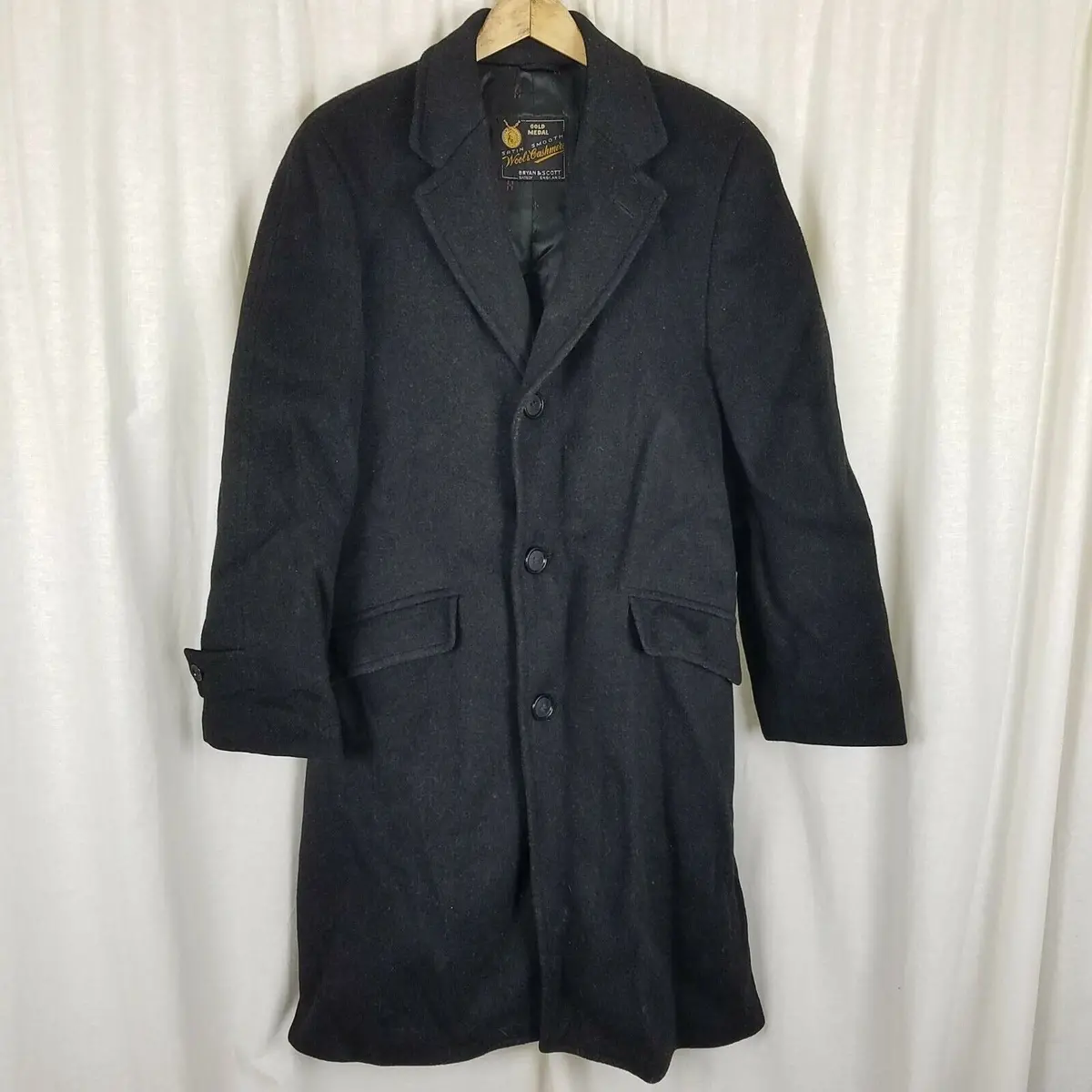 Vintage Bryan & Scott Cashmere Long Peacoat Winter Wool Coat Mens S M 50S Mcm 1