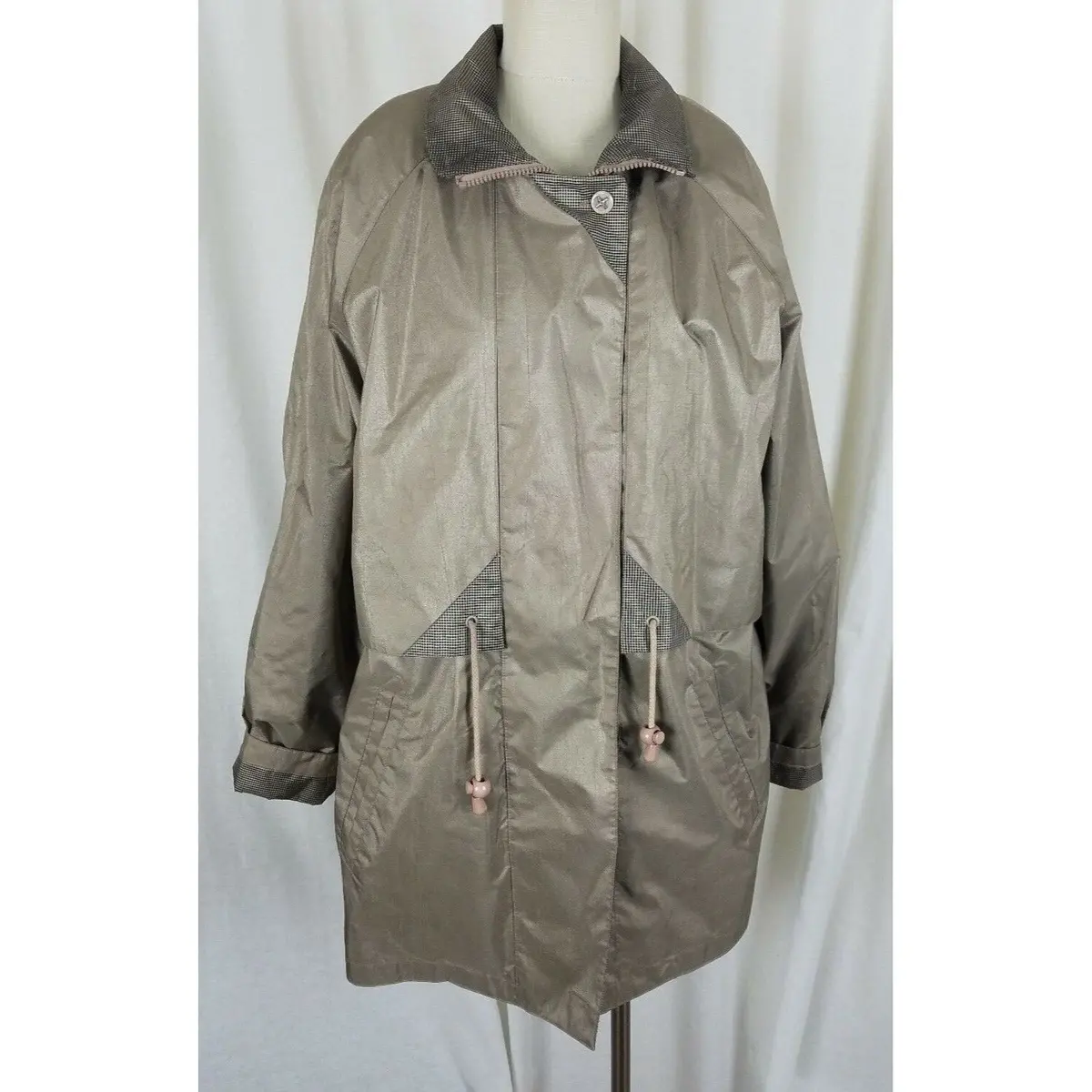 Ms. Cambridge Metallic All Weather Trench Coat Womens M Cinch Waist Cape Top Tan 1